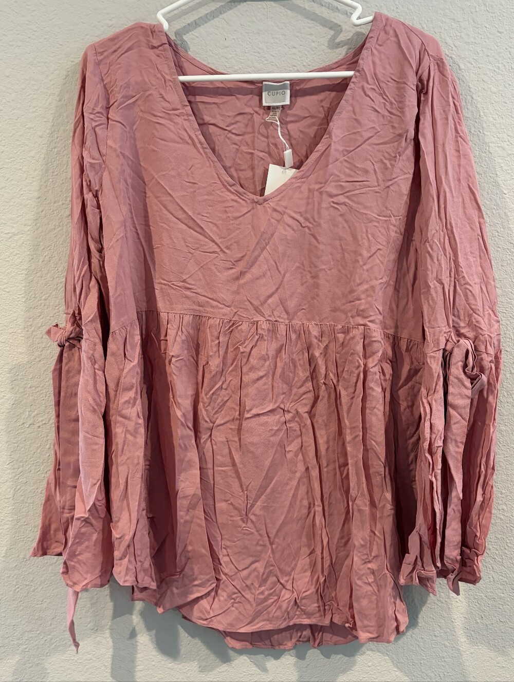 NEW Cupio Womens Matte Blush Pink Flowy Belle Sleeve Babydoll Blouse Top Size XL